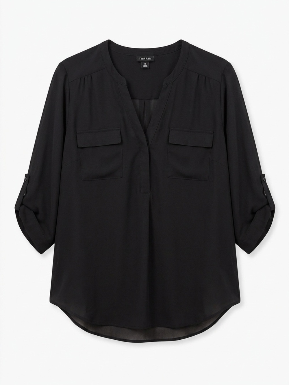 torrid Black V-Neck Roll-Tab Utility Blouse